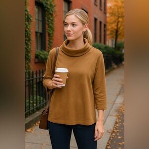 J.McLaughlin Camel Faux Suede Cowl Neck Pullover (Size XL)
